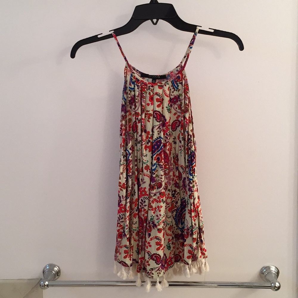Printed tank top with fringe detail